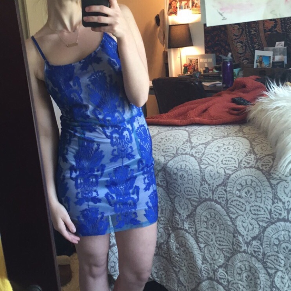 Blue Strappy Lace Mini Cocktail Dress - Picture 7 of 8